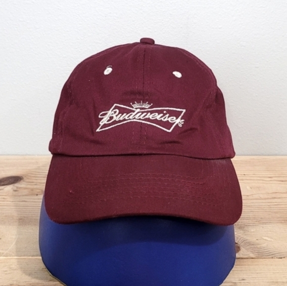 Budweiser Baseball Hat Cap Maroon Embroidered Logo Adjustable Strap UNISEX - Picture 1 of 8